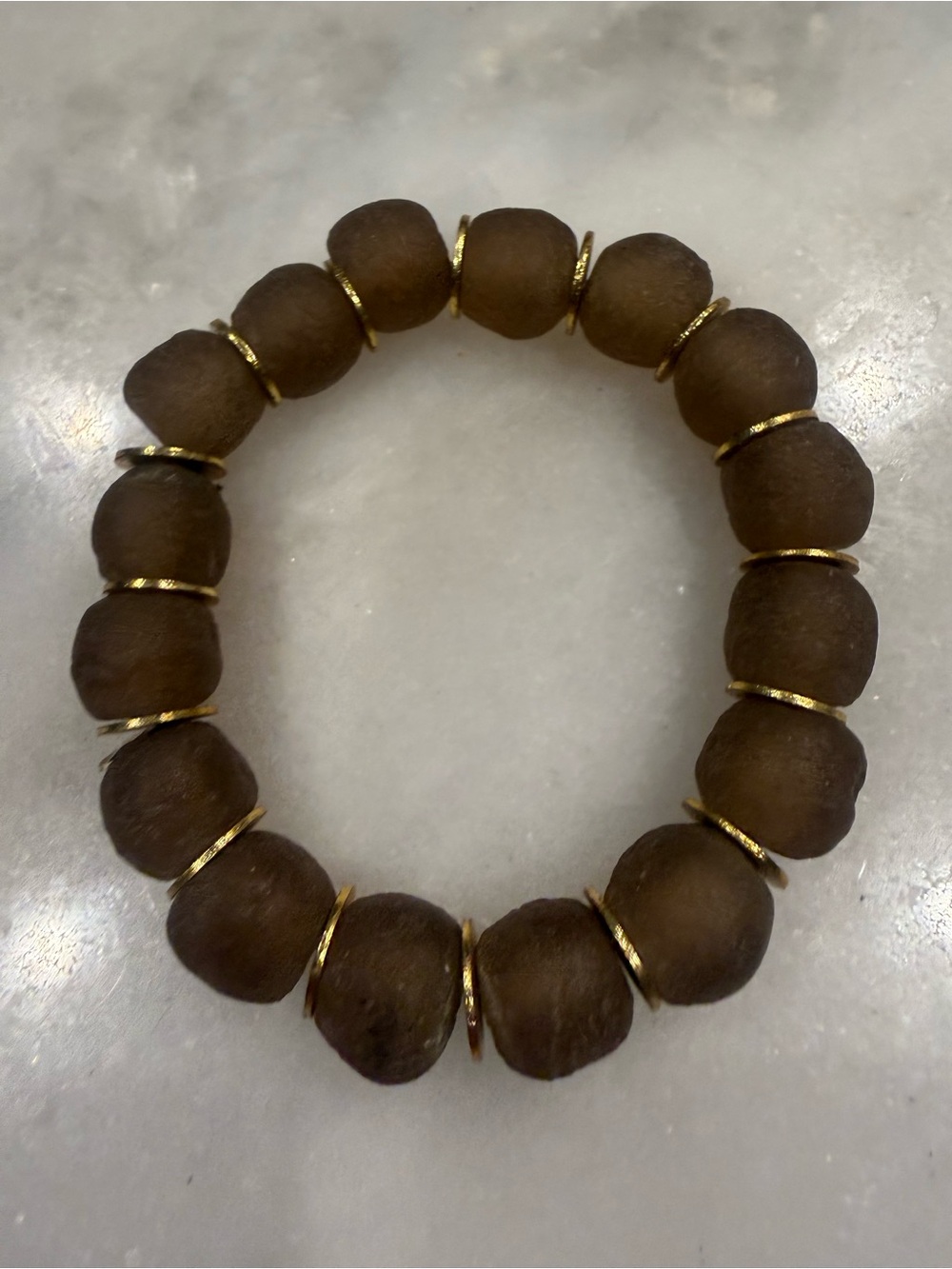 Brown Beaded Stretch Bracelet with Gold Accents